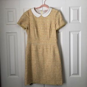 Brooks brothers Peter Pan collar yellow tweed knee length dress size 12